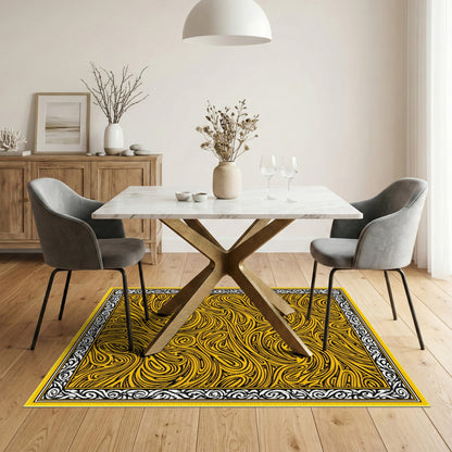 Bold Yellow Swirl Abstract Area Rug