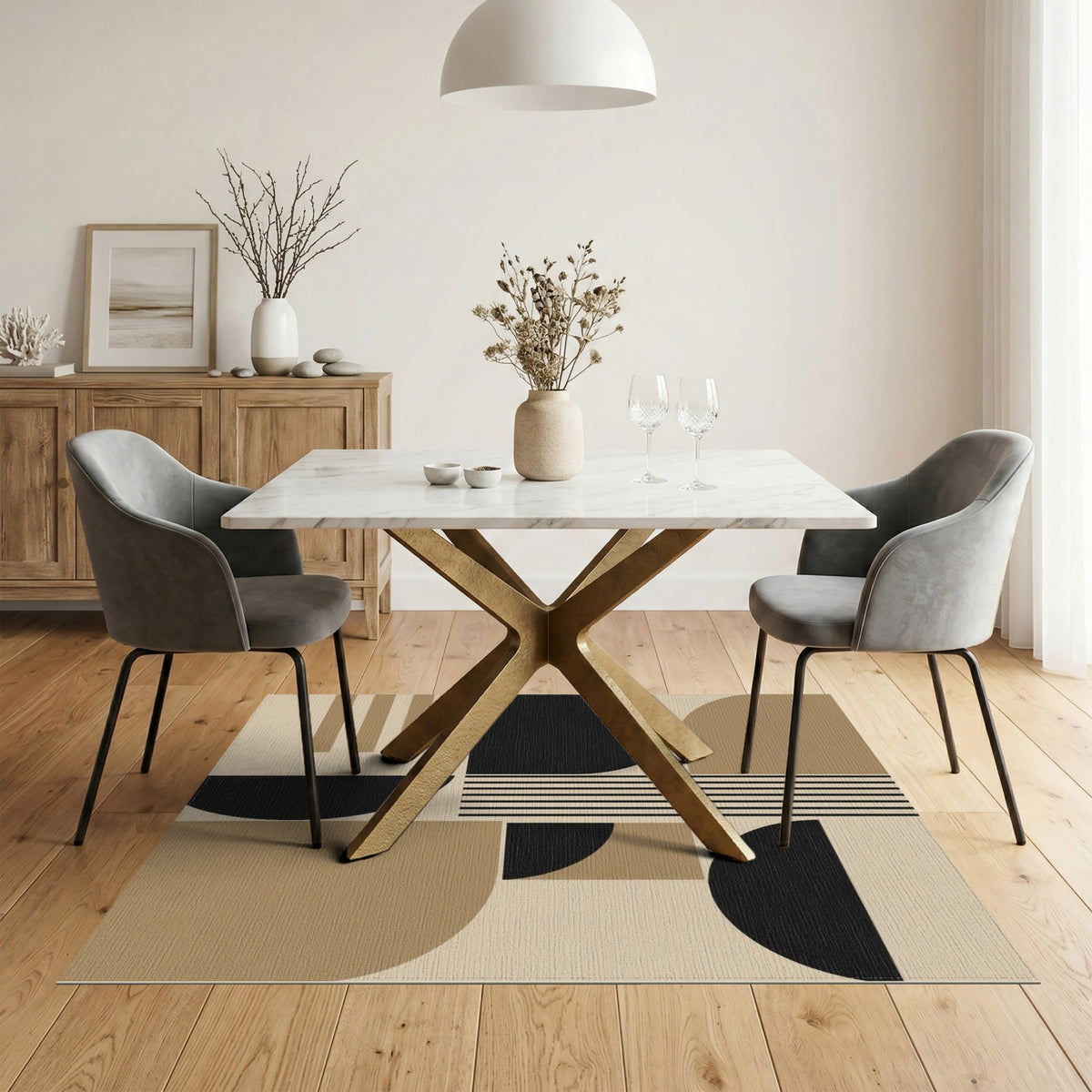 Brown and Tan Black and Brown Geometric Area Rug