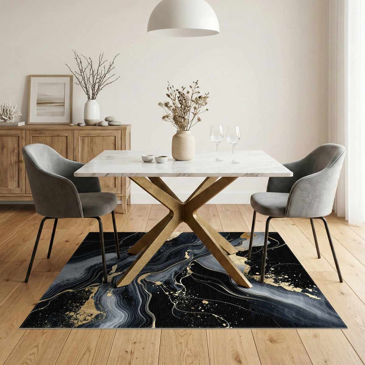 Luxury Black Gold Abstract Area Rug