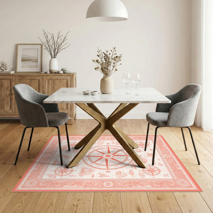 Red Vintage Compass Nautical Area Rug
