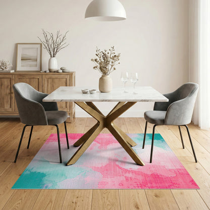 Pink Teal Abstract Area Rug