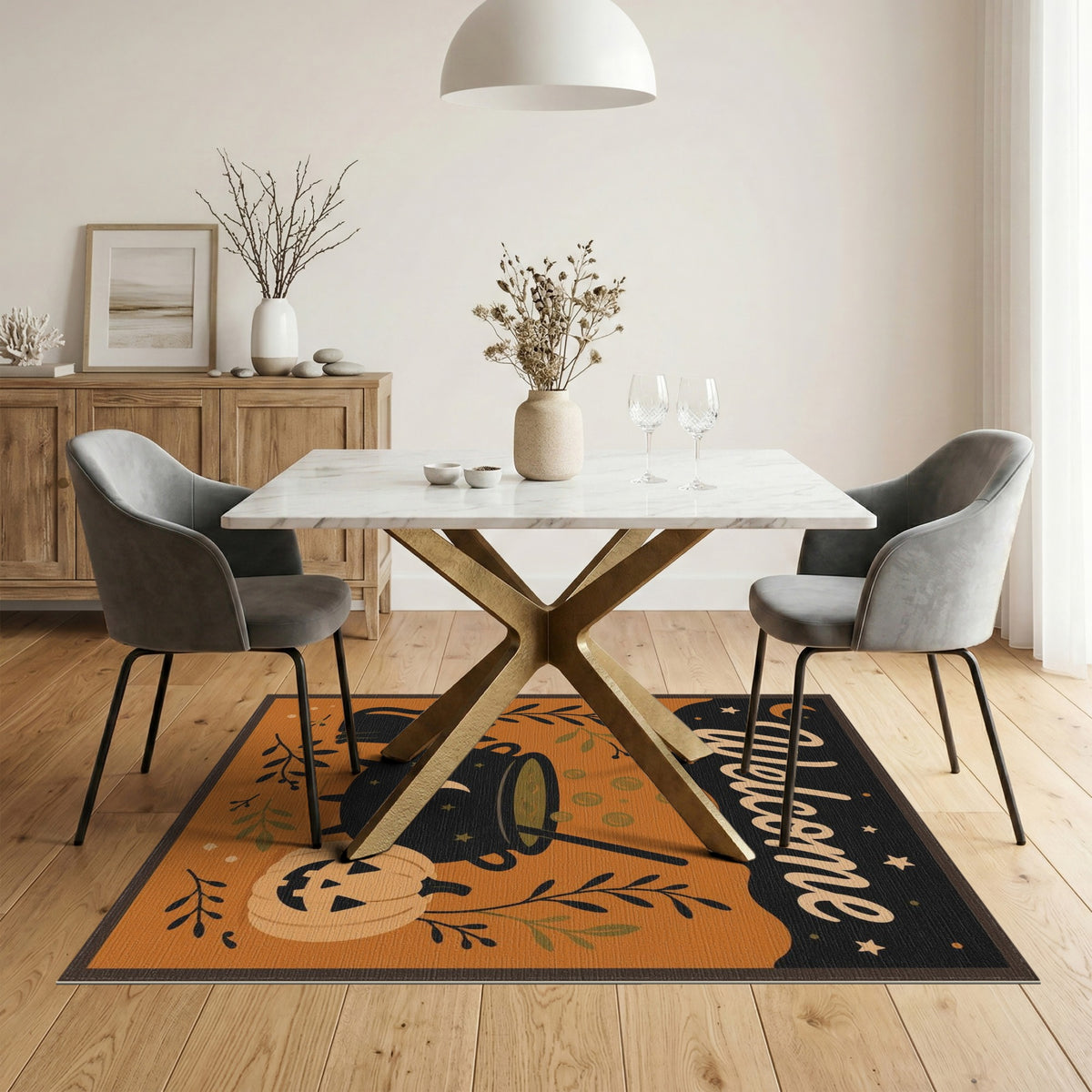 Halloween Welcome Black Cat Cauldron Rug