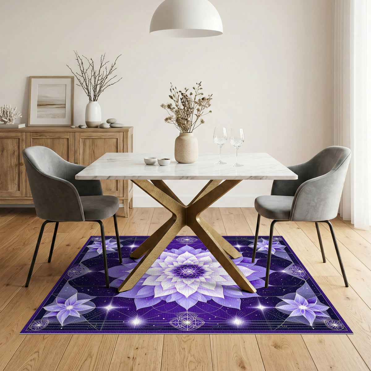 Purple Lotus Mandala Area Rug