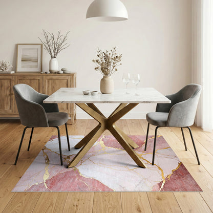 Abstract Area Pink Marble Gold Vein Area Rug