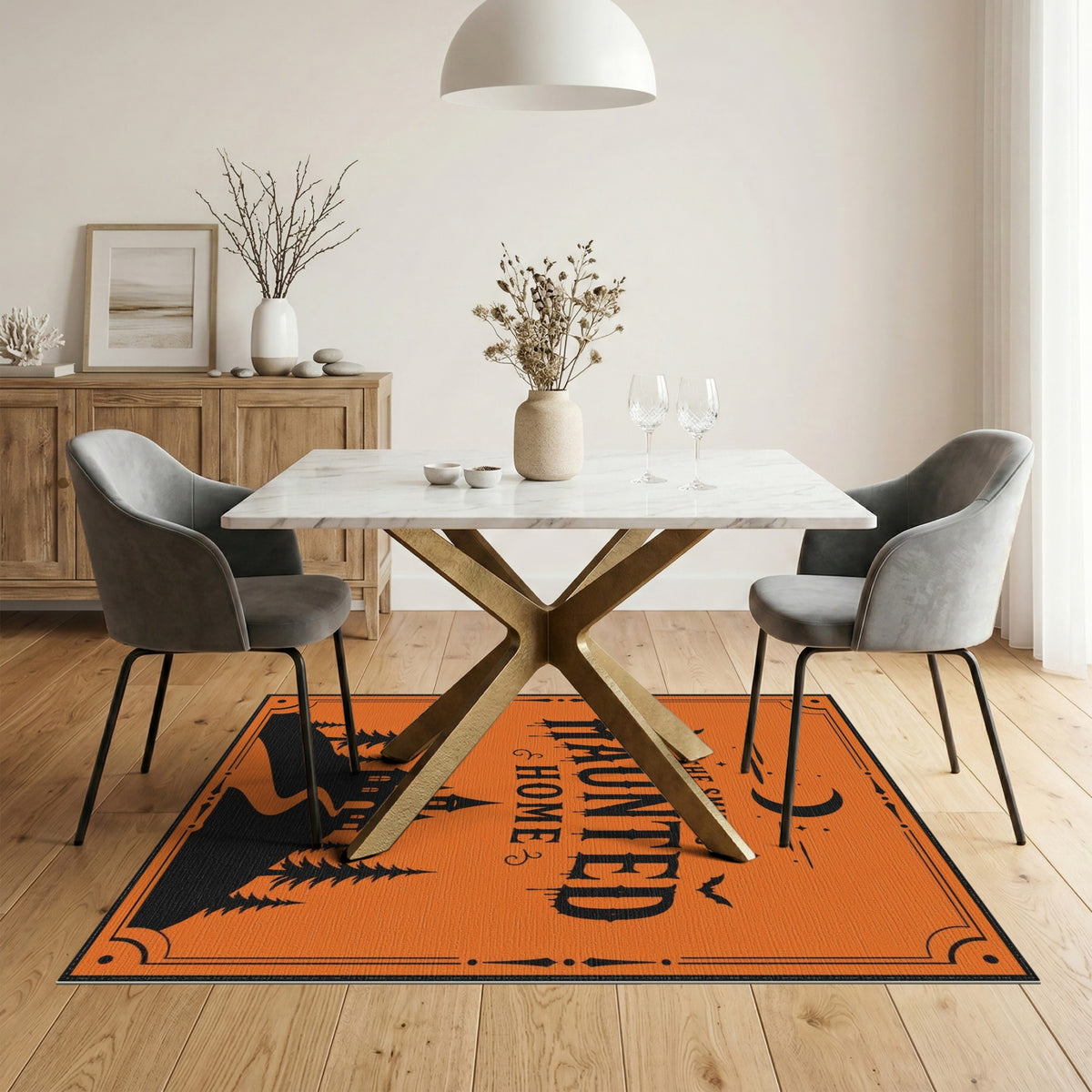Distressed Vintage The Smiths' Haunted Home Orange Area Rug