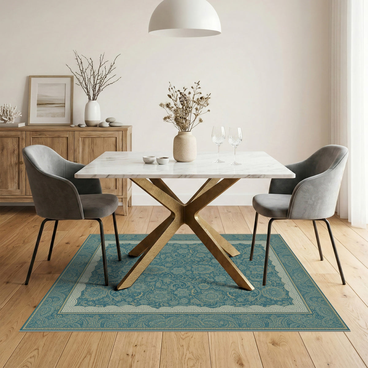 Floral Vintage Blue and Teal Floral Vintage Area Rug