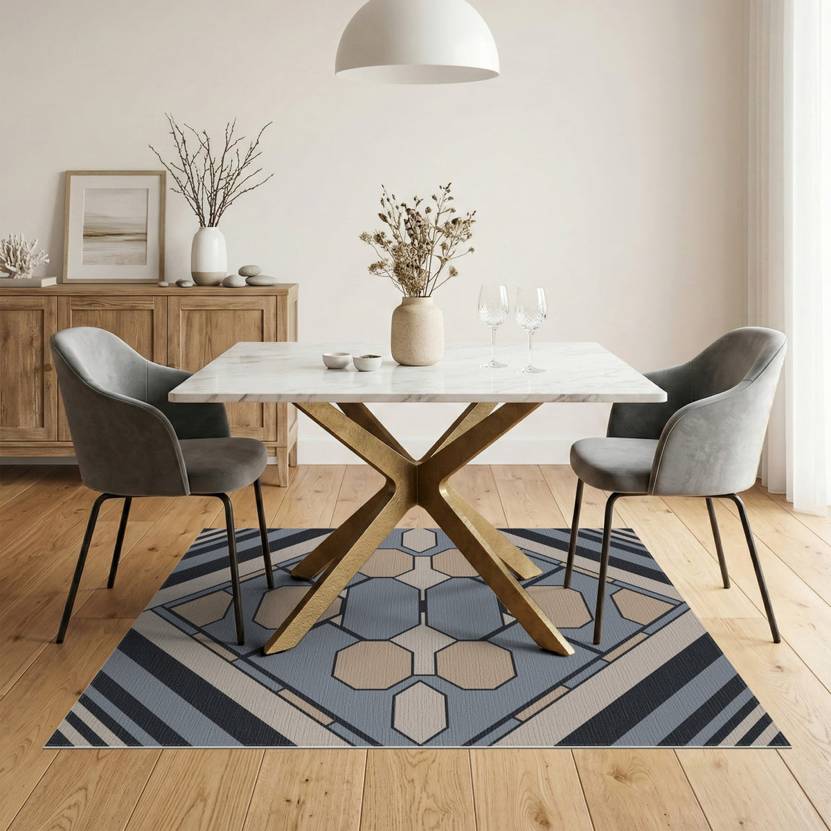 Grey Octagon Geometric Area Rug