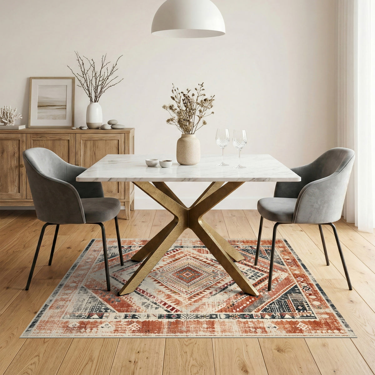 Distressed Red Tribal Area Rug