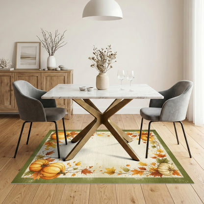 Brown and Tan Autumn Pumpkin Harvest Border Area Rug