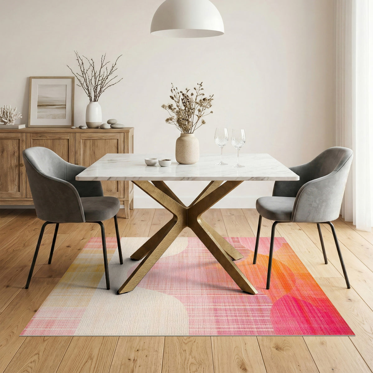 Multi-color and Patterns Vibrant Pink Orange Abstract Wave Area Rug