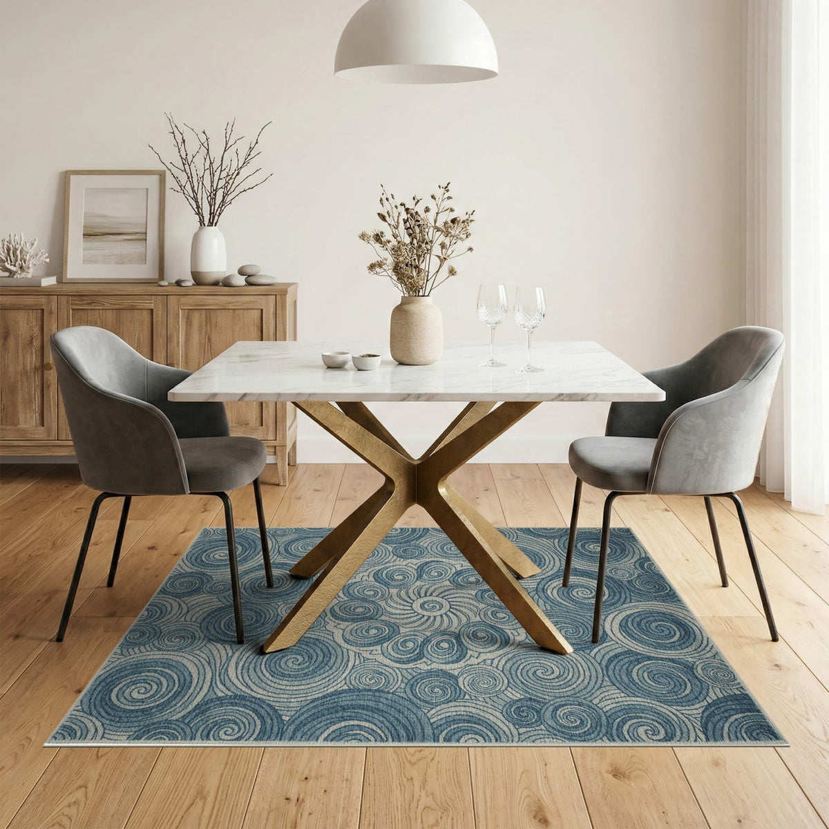 Blue Swirl Abstract Area Rug