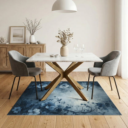 Blue Floral Distressed Vintage Area Rug