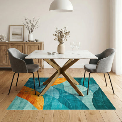 Teal Blue Abstract Leaf Area Rug