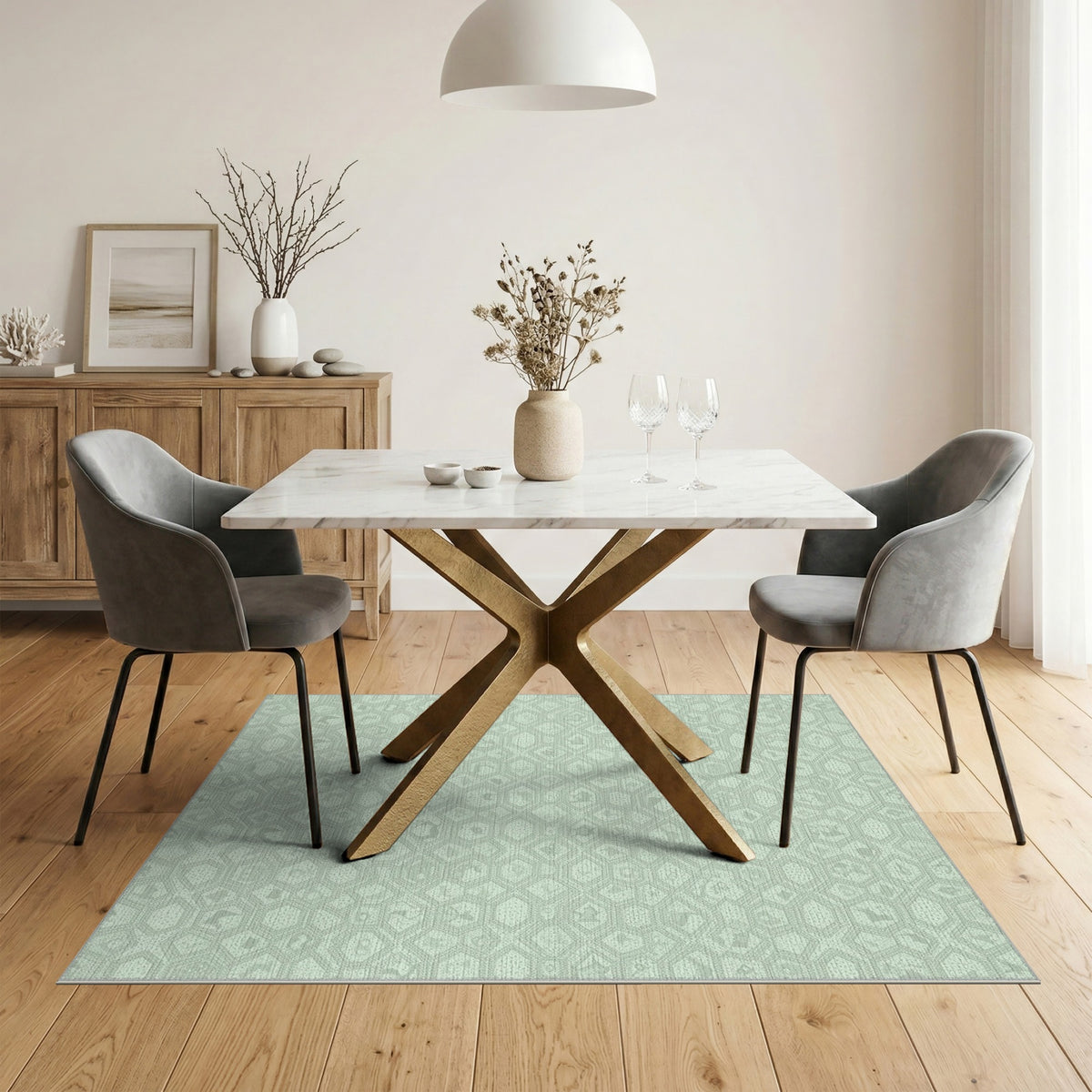 Sage Green Geometric Hexagon Area Rug