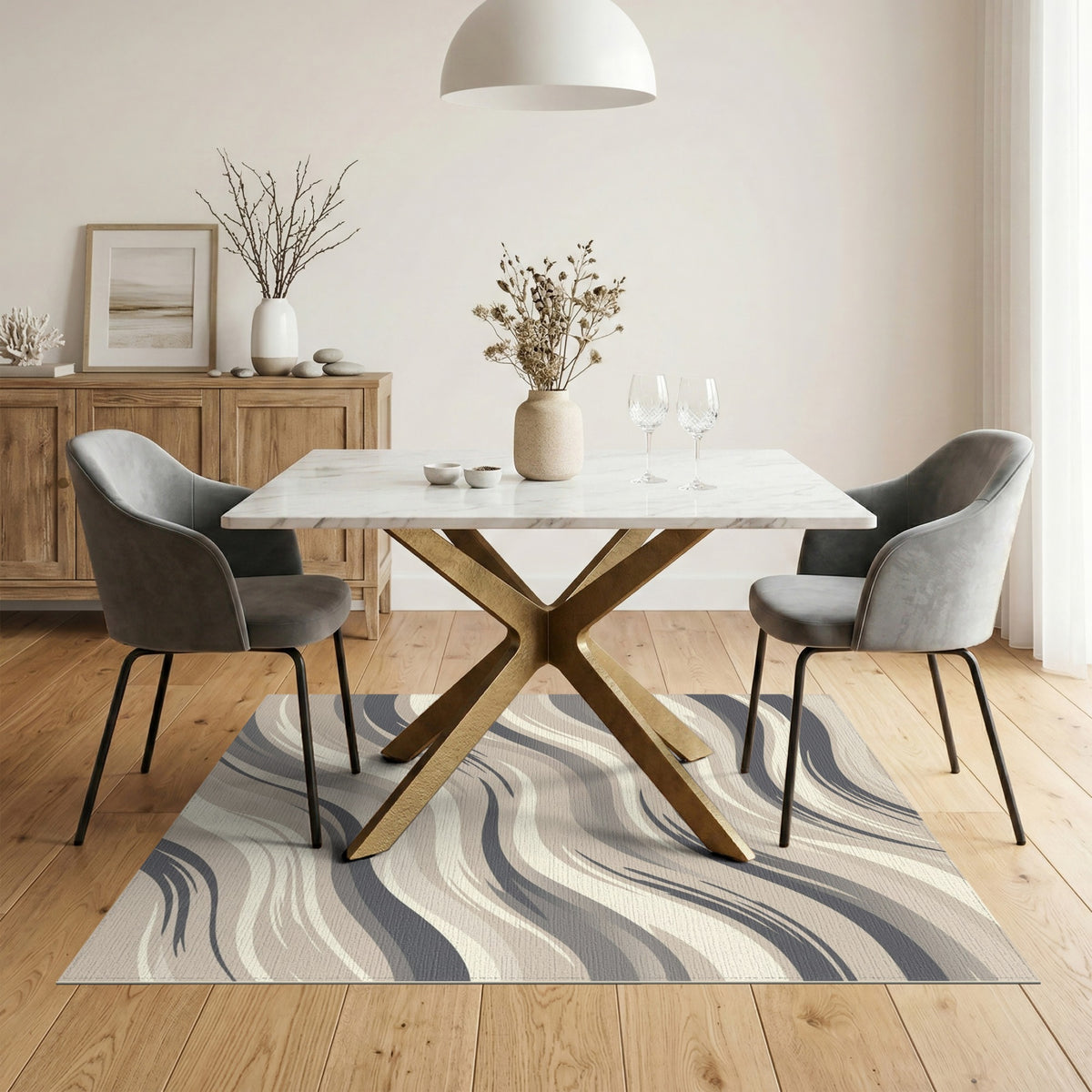 Beige Wavy Abstract Area Rug