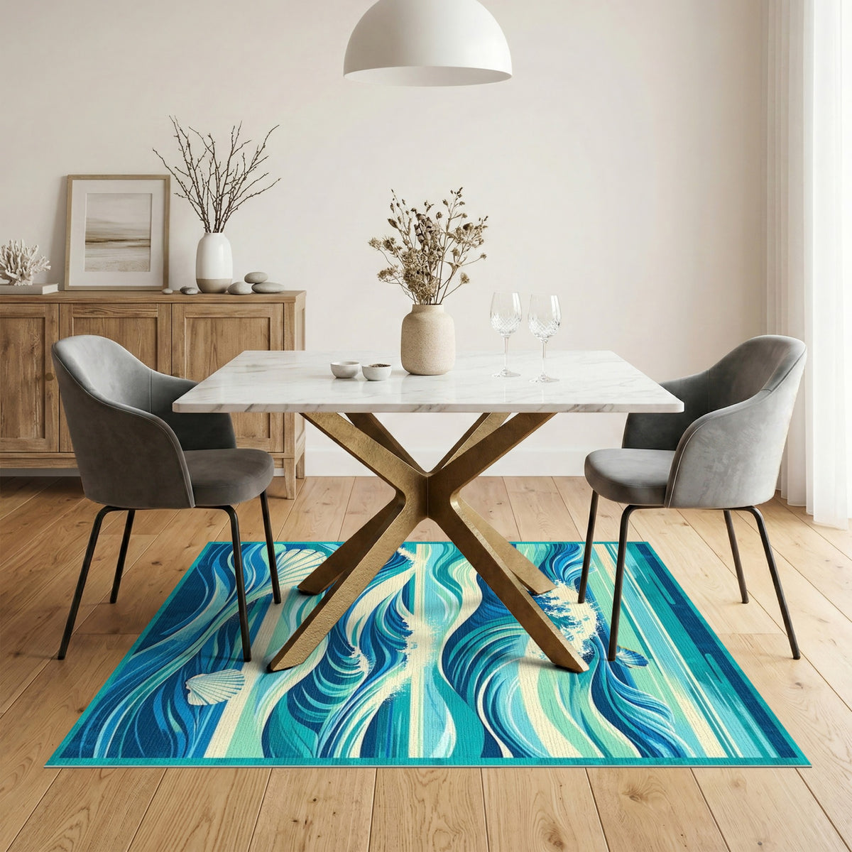 Coastal Wave Seashell Area Rug