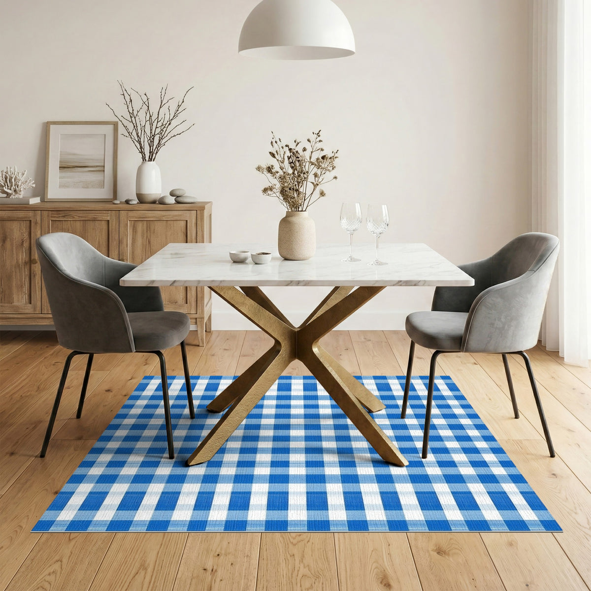 Blue and Teal Blue Checkered Gingham Area Rug