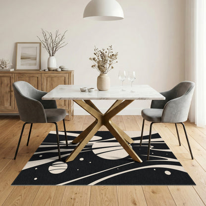 Black White Abstract Flow Area Rug