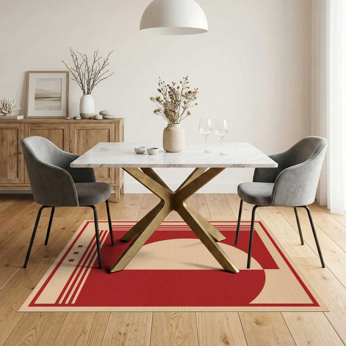 Red Geometric Modern Red Geometric Area Rug