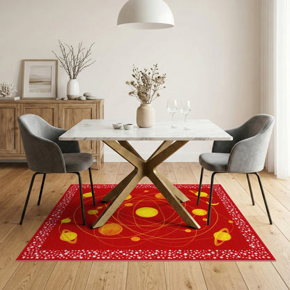 Red Solar System Area Rug with Yellow Planets