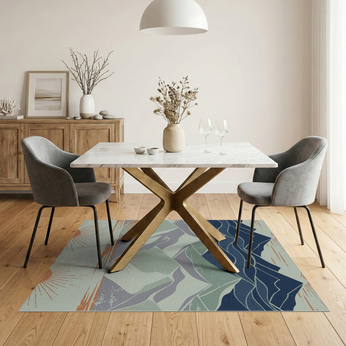 Blue Mountain Peaks Distressed Area Rug