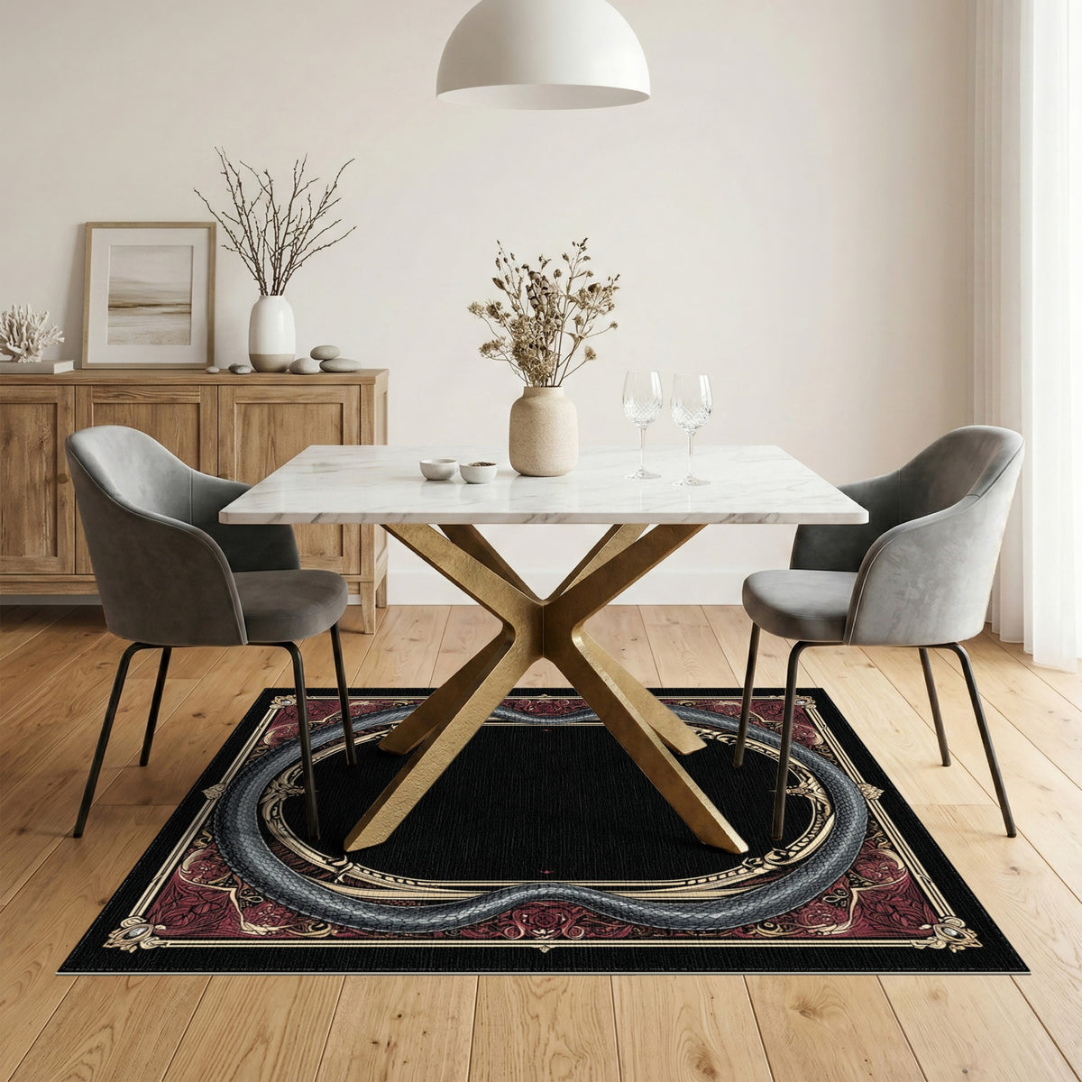 Grey Serpent Ornate Frame Area Rug