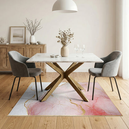 Abstract Area Pink Marble Gold Vein Abstract Area Rug