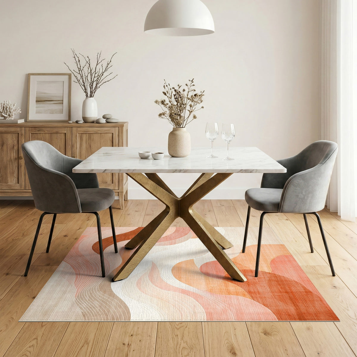 Warm Orange Wave Abstract Area Rug