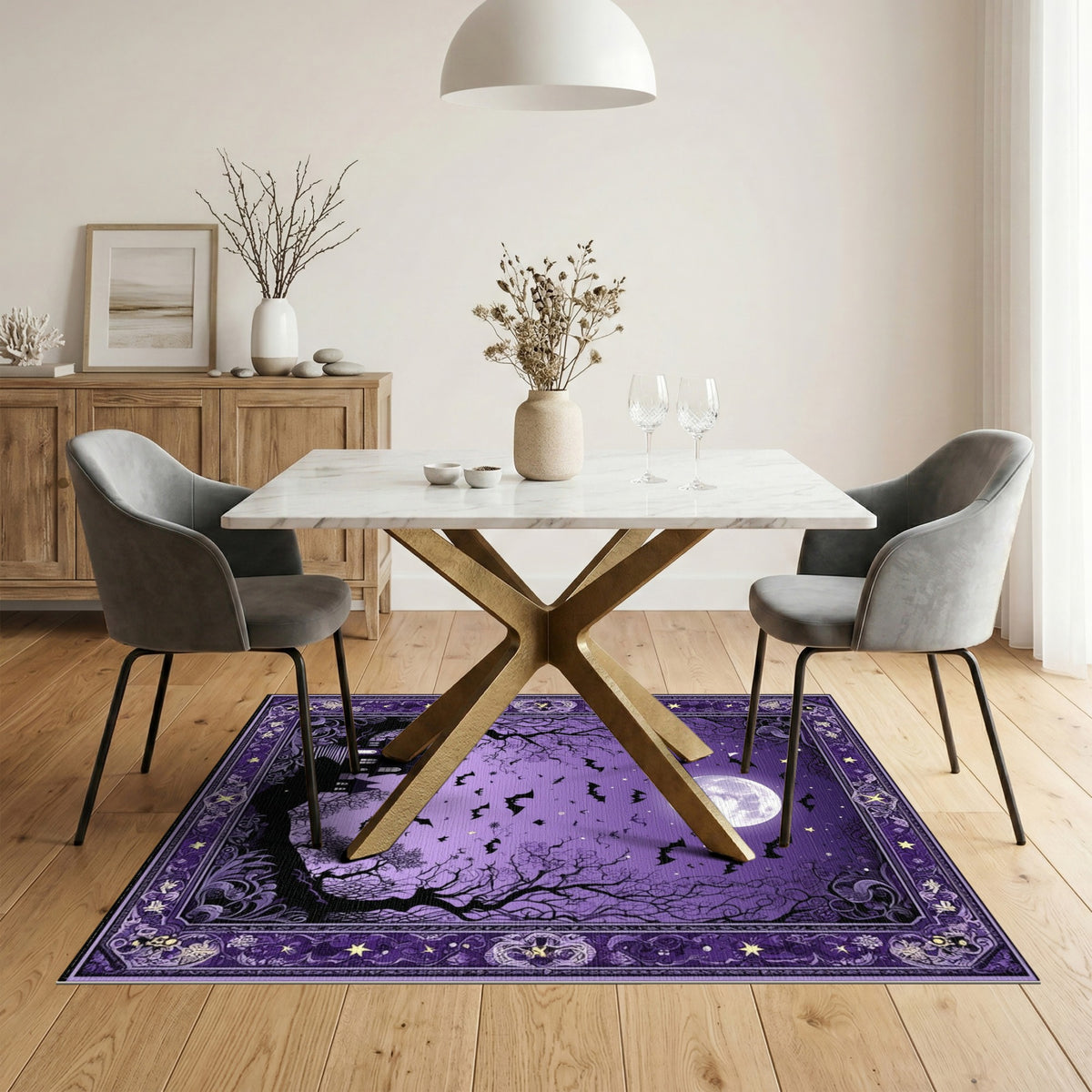 Distressed Vintage Purple Haunted Mansion Halloween Area Rug