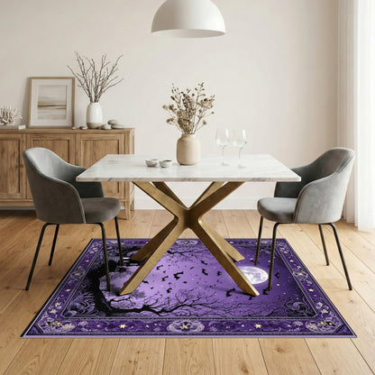 Distressed Vintage Purple Haunted Mansion Halloween Area Rug