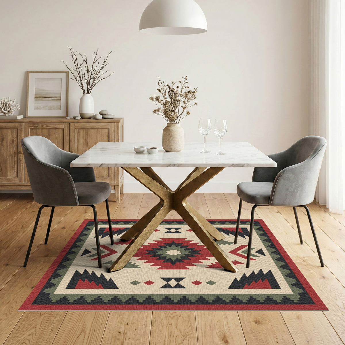 Red Southwestern Geometric Area Rug