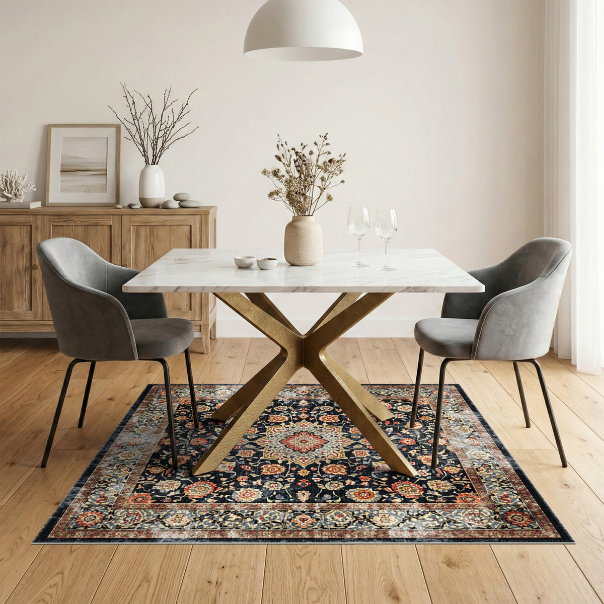 Multi-color and Patterns Black Persian Floral Area Rug