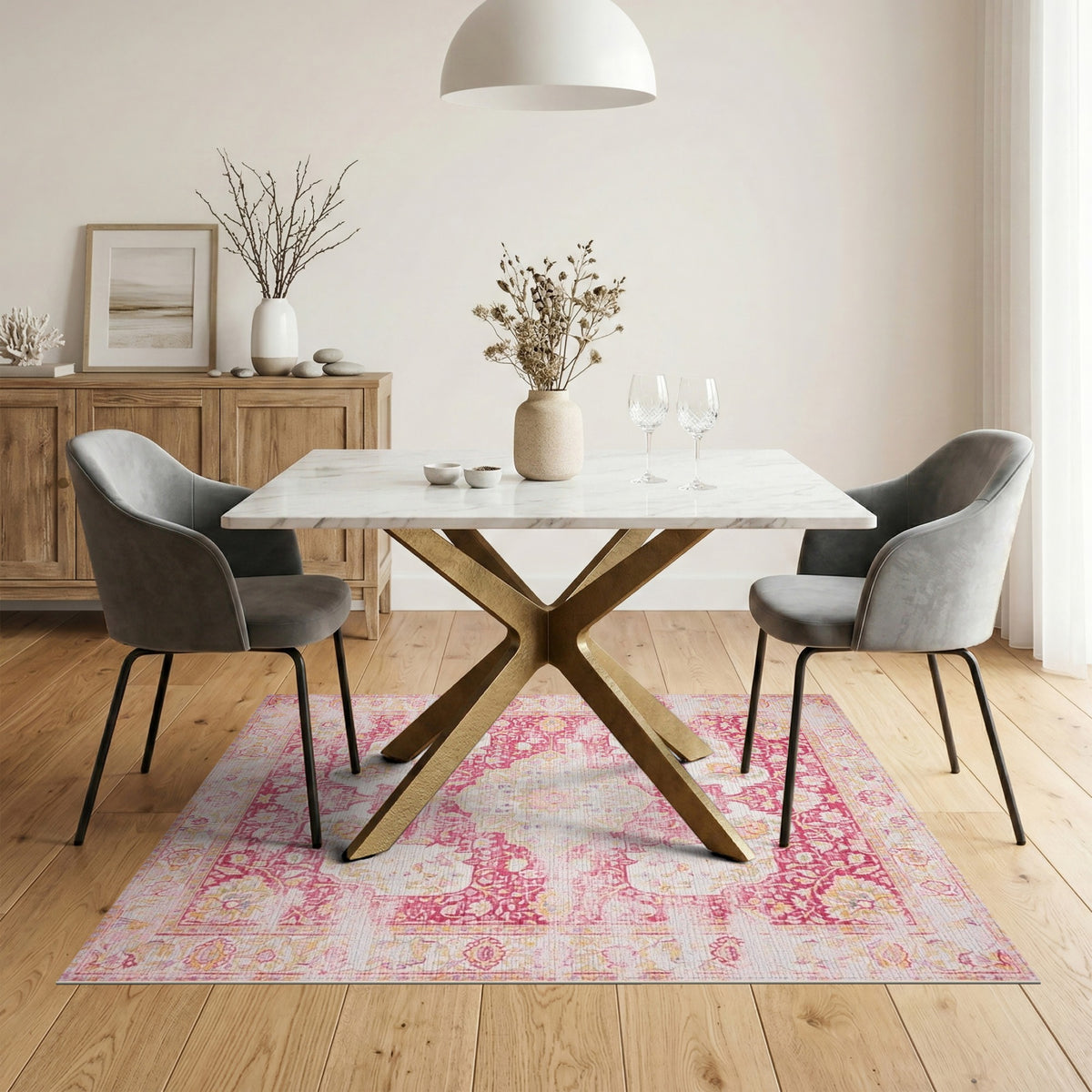 Pink Floral Vintage Area Rug