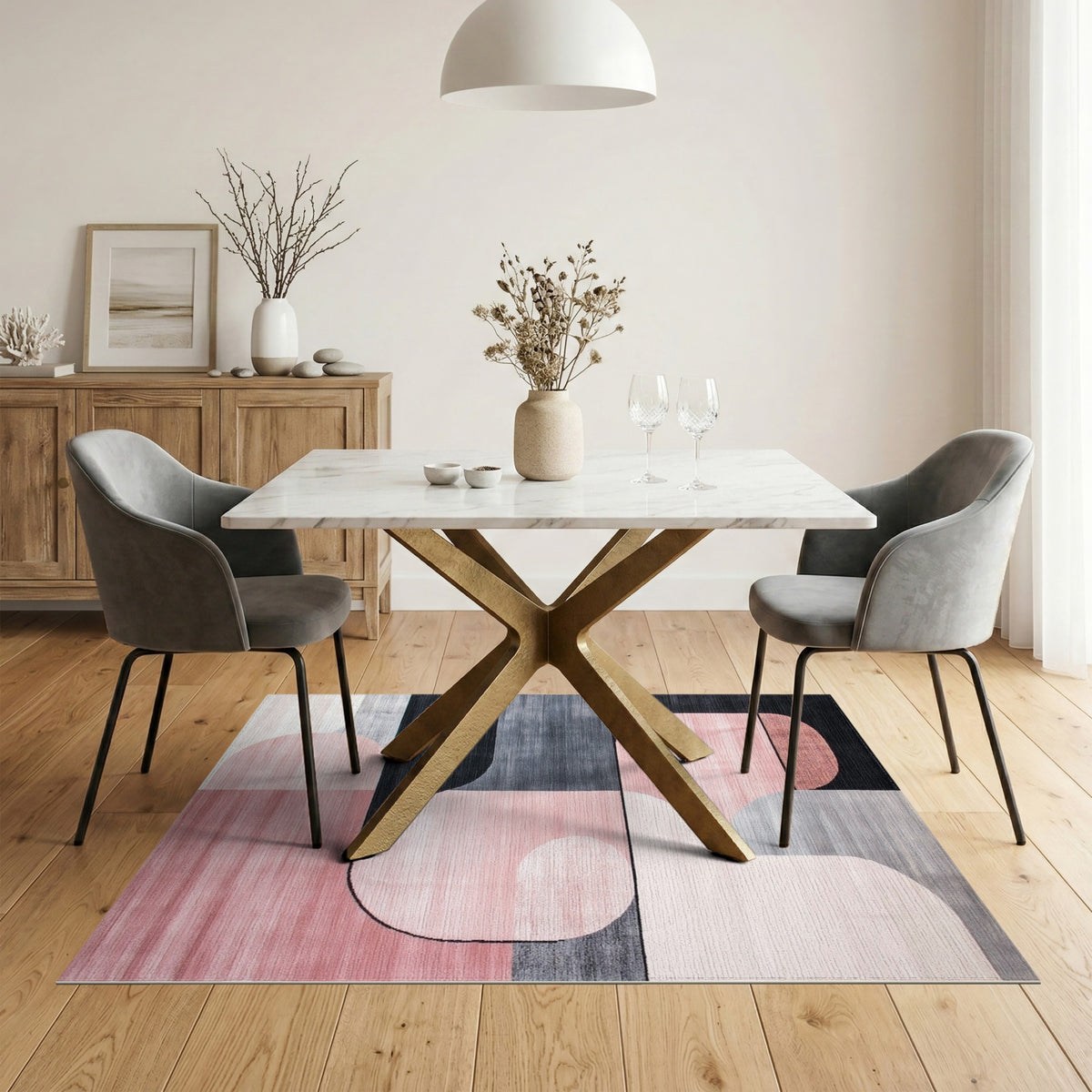 Modern Pink Geometric Area Rug