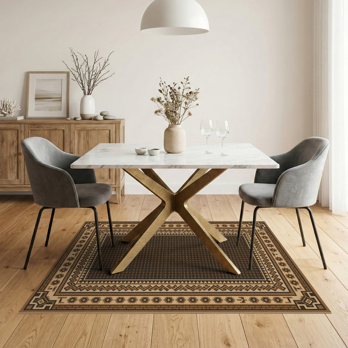 Southwestern Geometric Brown Tan Area Rug
