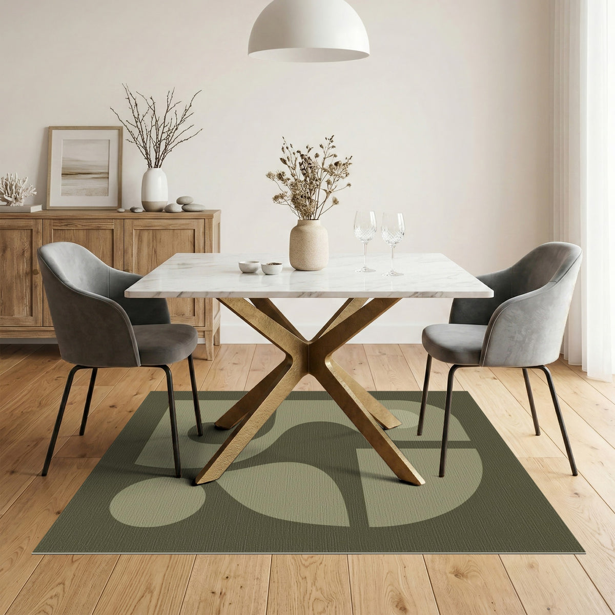 Olive Green Abstract Area Rug