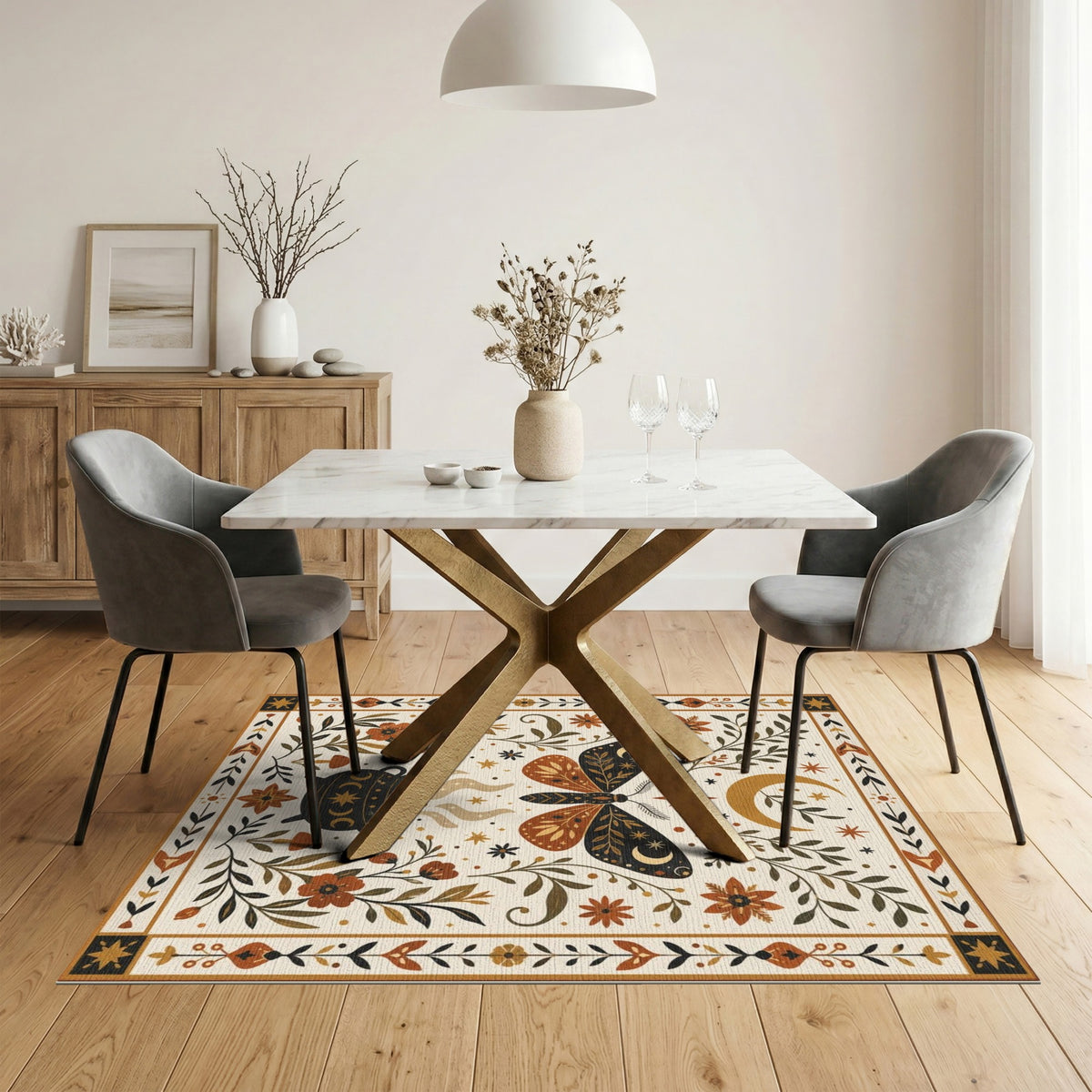 Boho Moth Cauldron Area Rug