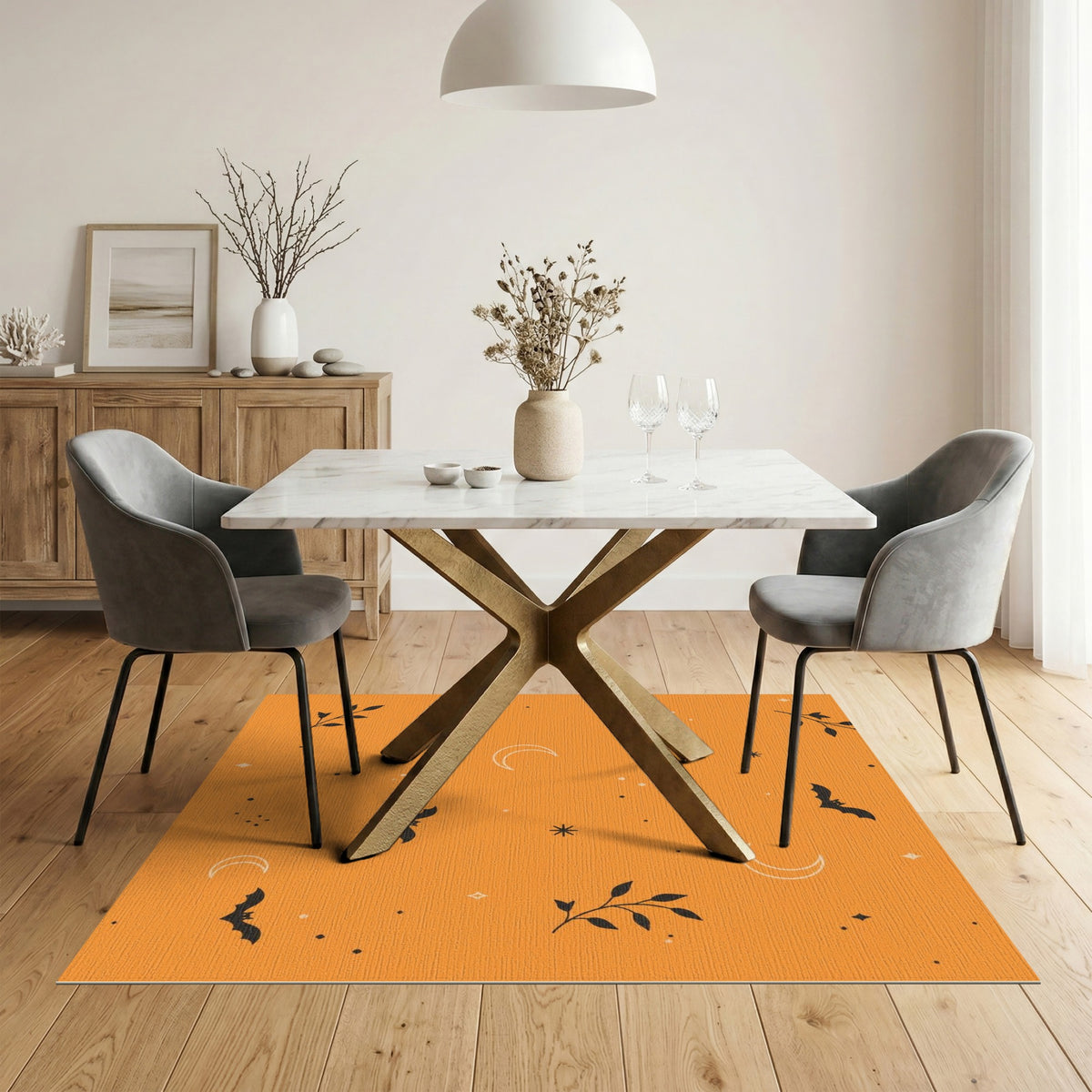Orange Bats and Moons Kids Area Rug