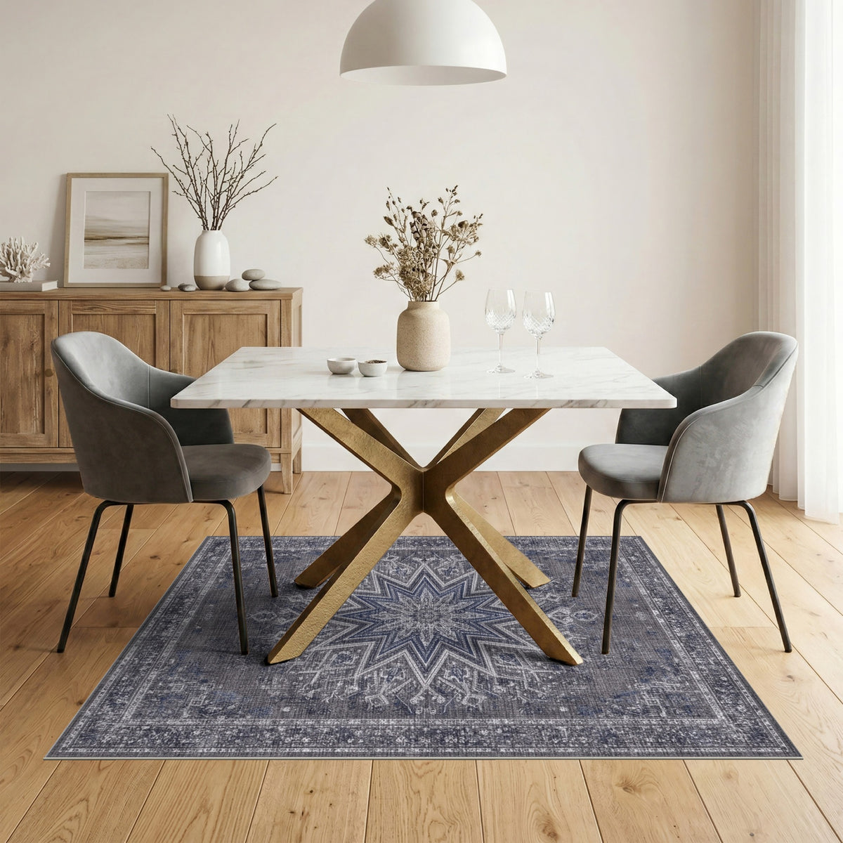 Grey Distressed Starburst Medallion Area Rug
