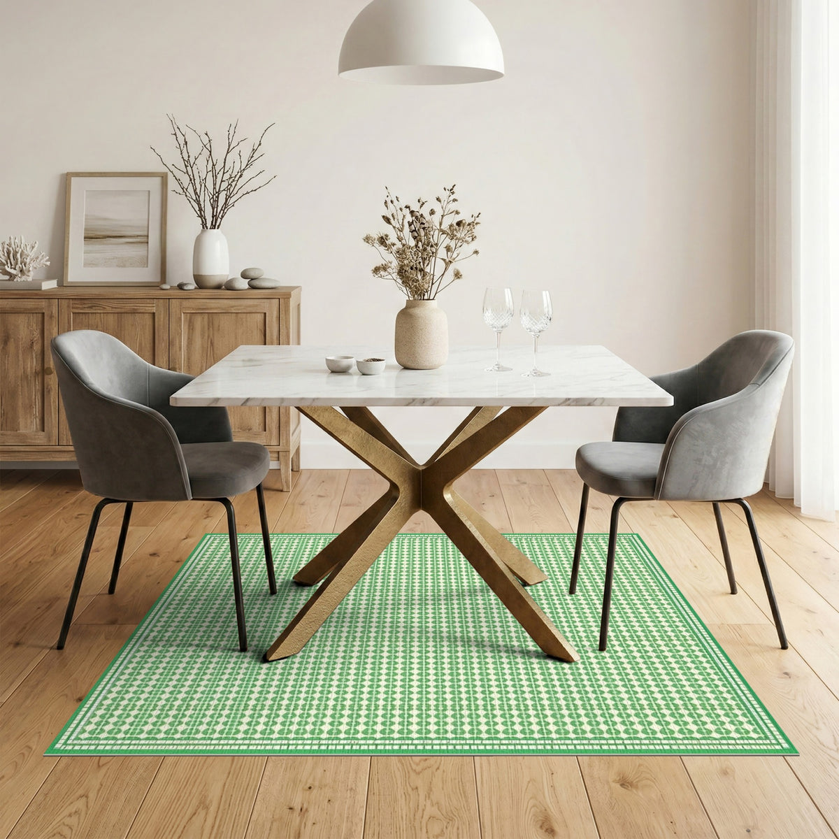 Green Geometric Pattern Washable Area Rug