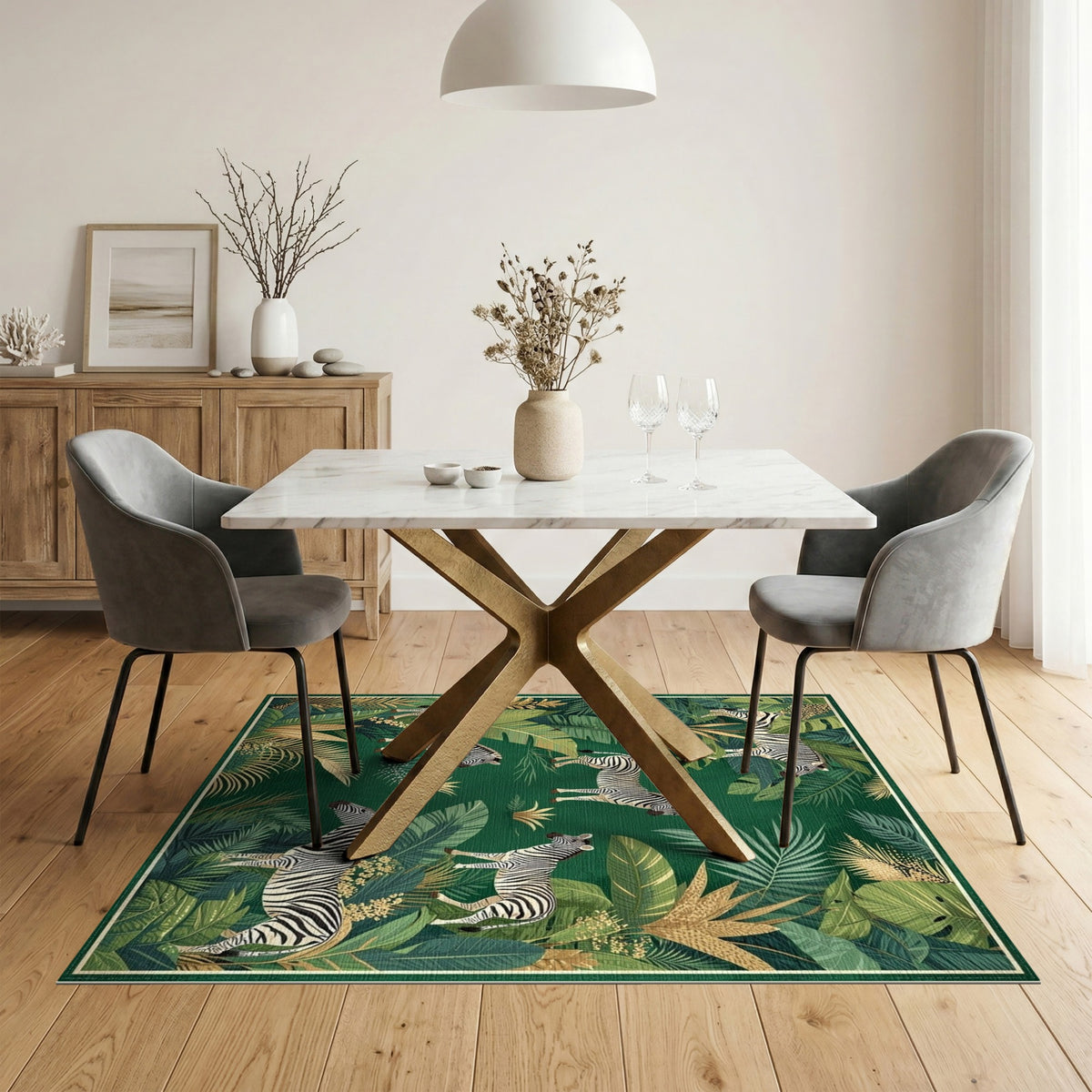 Kids Cartoon Green Zebra Jungle Area Rug