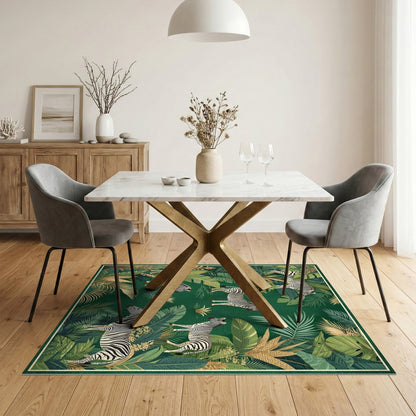 Kids Cartoon Green Zebra Jungle Area Rug