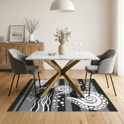 Black White Spiral Wave Area Rug