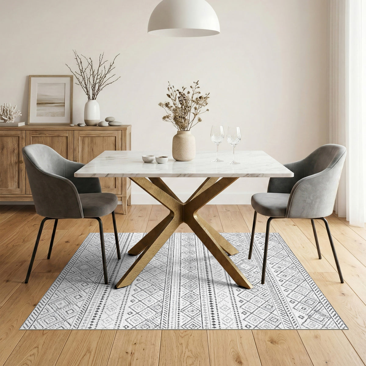 Black White Heritage Tribal Area Rug
