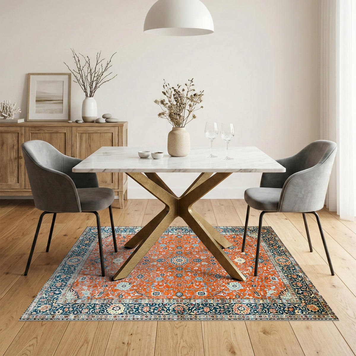 Traditional Persian Orange Persian Floral Area Rug