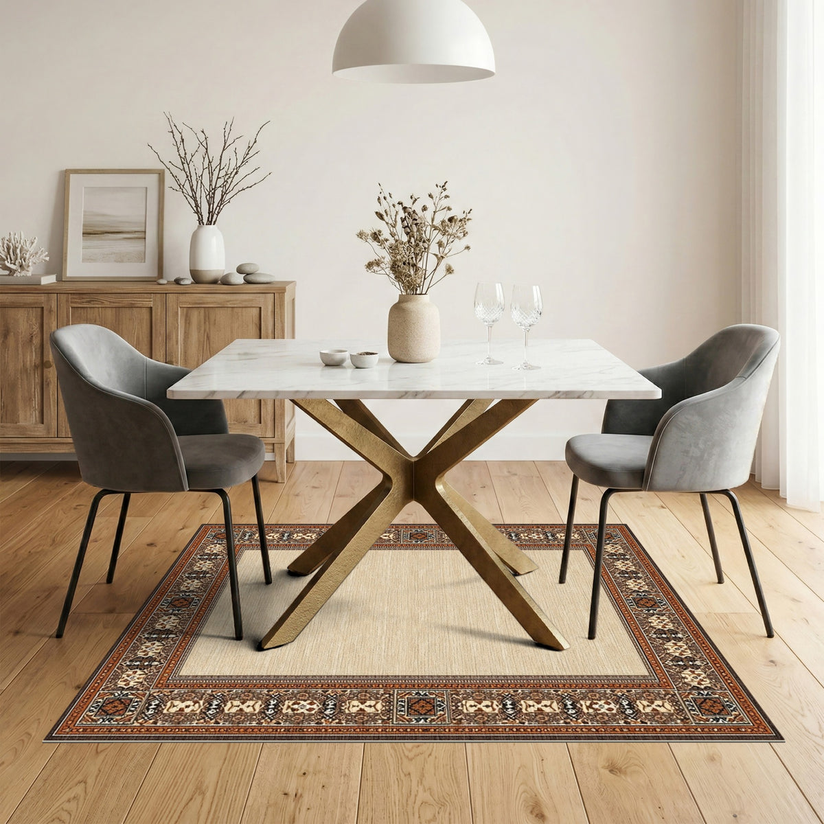Beige Persian Bordered Area Rug