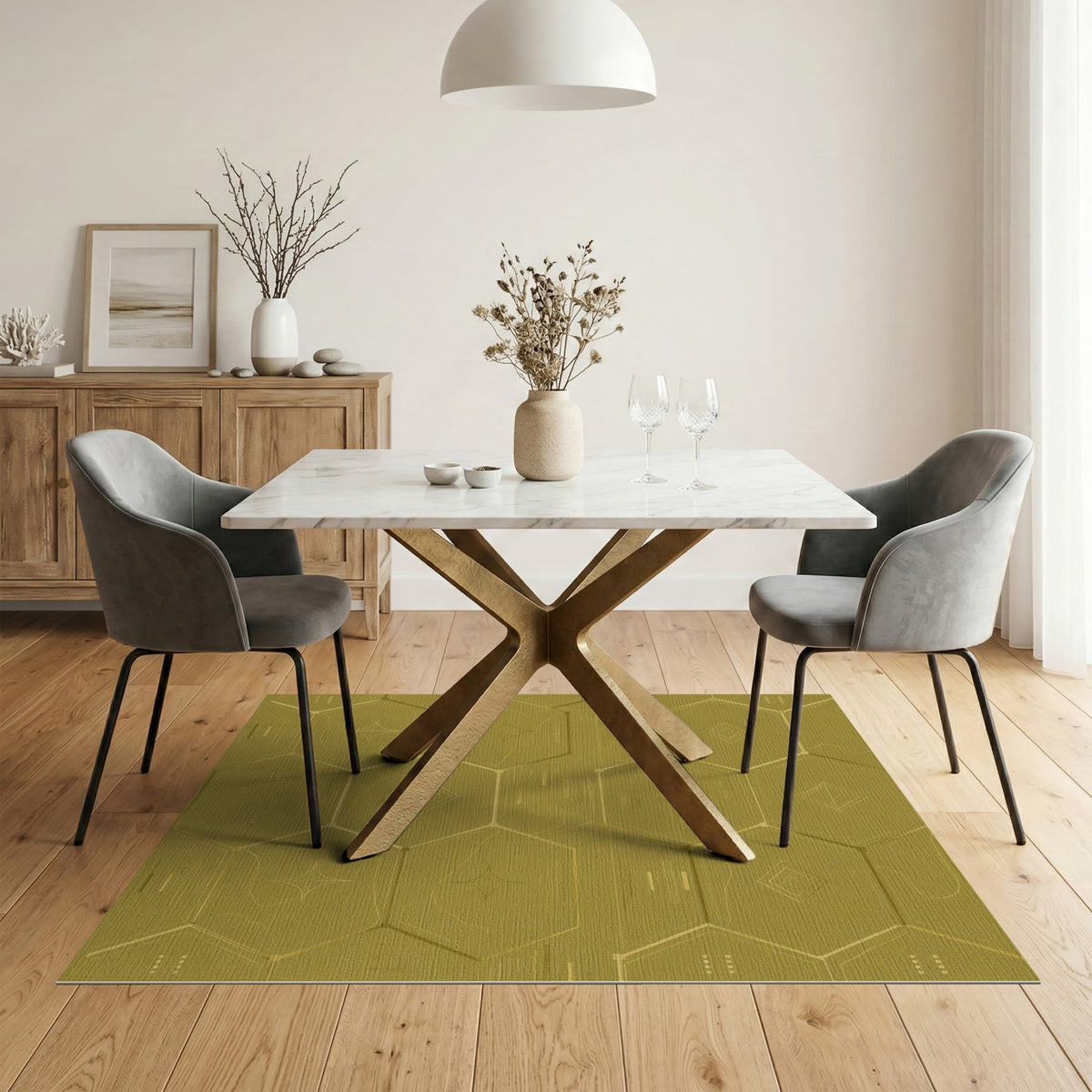 Green Hexagon Geometric Area Rug