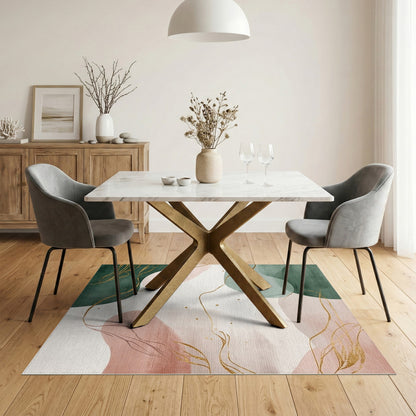 Abstract Green Gold Line Washable Rug