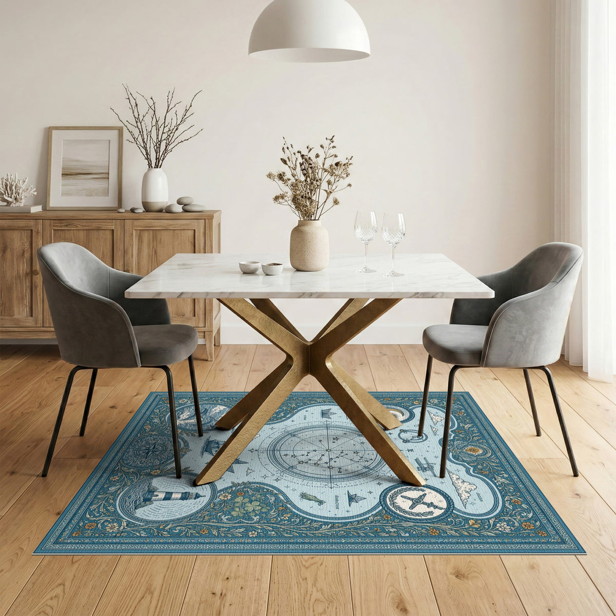 Celestial Nautical Compass Area Rug