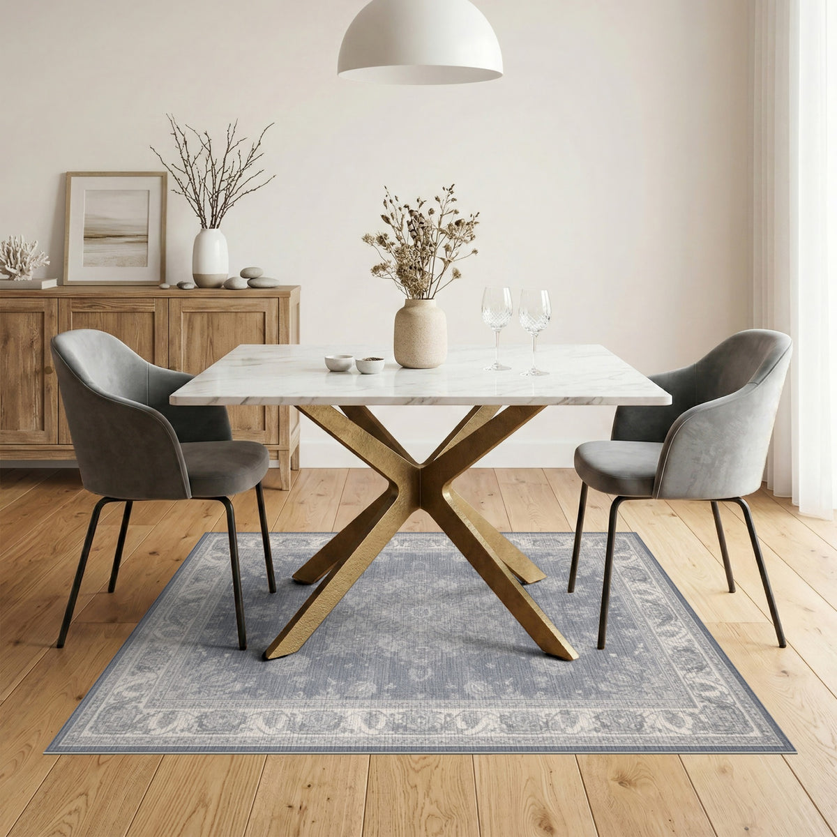 Grey Floral Vintage Grey Area Rug